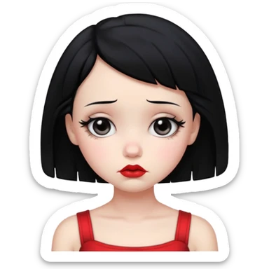 Do not change the face I already created, I want her with Betty boop face and black hair sad sticker