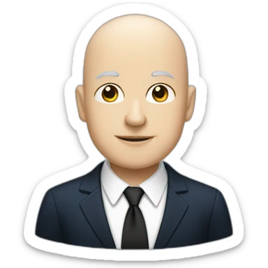 a white bald man in a black suit wearing a dark blue shirt and a black ties sticker