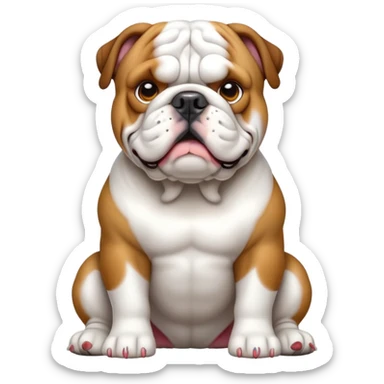 cinematic-[english bulldog]-realistic-full-body-sitting-emoji,-tail-resting-loosely-beside-its-paws,-head-tilted-dramatically,-sleek-[solid white]-fur,-simplified-yet-realistic-focused-features,-highly-detailed,-glowing-with-an-almost-sarcastic-glow sticker