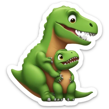 Baby T-Rex hugging his mother sticker