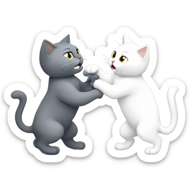 White cat fighting grey cat  sticker