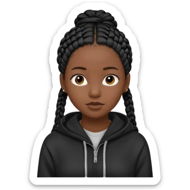black girl with black single braids in a black hoodie sticker