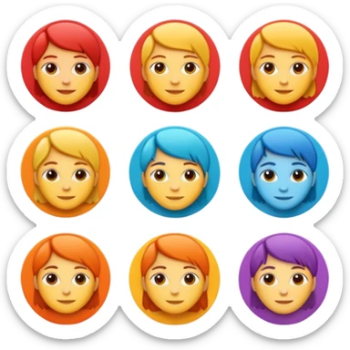 Make me an emoji for an app. The emoji is to highlight "social", "Real people", Reviews, trust, and brand recognition  - Should be circles in a flattened style sticker