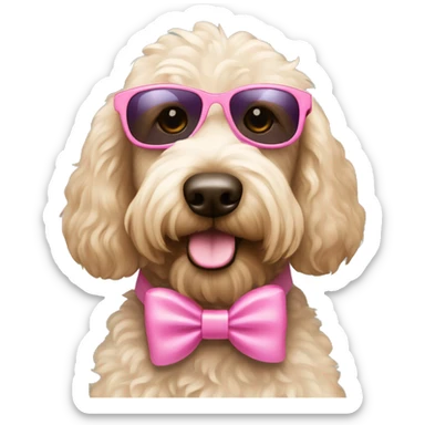 Labradoodle wearing pink bows and fancy sunglasses sticker