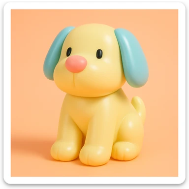               Transform {subject} into a soft vinyl figure with a smooth, glossy surface. The material should look slightly rubbery and tactile, with minimalistic curves and a matte-gloss hybrid finish. Use pastel or soft solid colors. The surface is seamless, with no visible textures or roughness. Studio lighting, vibrant background, clean, playful, designer toy aesthetic. {subject} = dog sticker