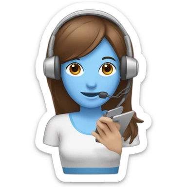 headset woman and phone, brown hair sticker