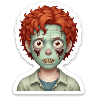 Boy zombie with curly hair red sticker