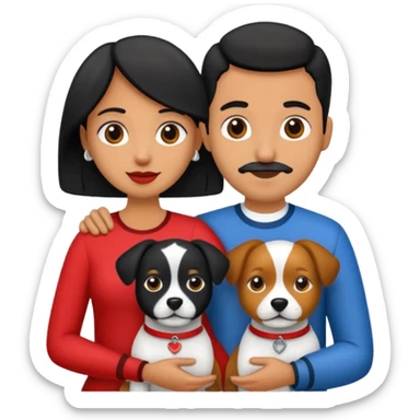 Pareja de novios, pelo negro ambos, y con dos perritos pincher en brazos sticker