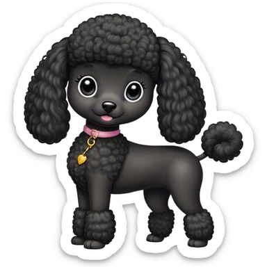 mini pure black straight hair poodle with big round ears and long leg hair sticker