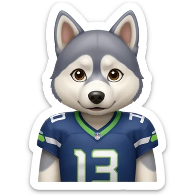 White tan husky with Seattle Seahawks gear sticker
