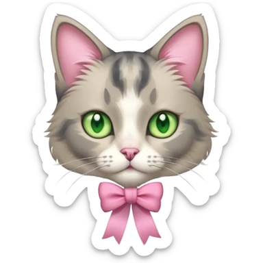 Dilute grey calico cat with pink ribbon sticker