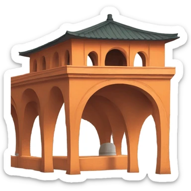 Orange ashram under a highway overpass  sticker