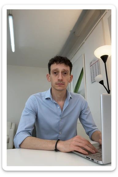 uomo che ha perso massa ed è piatto muscolarmente, lui è in piedi sticker