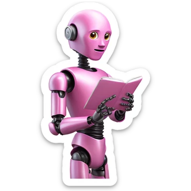 human-like pink robot carrying email icon in hands sticker