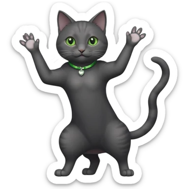 full body gorgeous solid dark grey cat with green eyes, white paws and white whiskers reaching for something sticker