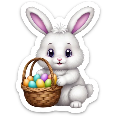 an Easter bunny holding a basket of eggs sticker