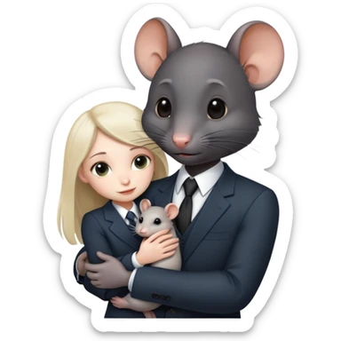 a black rat in a suit cuddling a young girl sticker