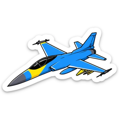 Modern Ukrainian fighter aircraft with blue and yellow flag colors, combat plane sticker