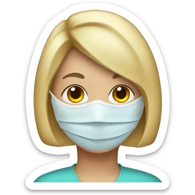 lady with blonde bob wearing a sick mask sticker