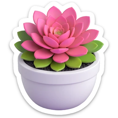 3D style succulent pink and green in a short round white pot sticker