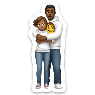 An emoji of a man wearing a white hoodie, standing next to his sister. He is hugging her warmly, showing a close sibling bond sticker