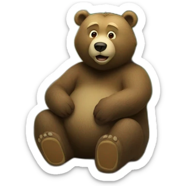 a bear sitting on a portapotty in the woods sticker