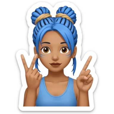 brown girl with blue dreads in a bun giving peace sign and middle finger sticker