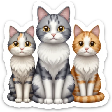 a fluffy grey and white cat sitting with 2 other cats sticker