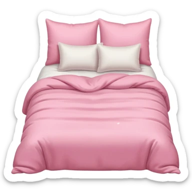 pink cozy bed with soft pillows and a fluffy blanket, neatly made, realistic sticker