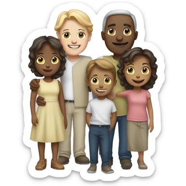 family of 5 white persons sticker