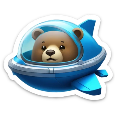  A "time-traveling bear" emoji, depicting a bear in a spaceship with a clock on the window, against a starry galaxy background, using vibrant metallic blue and silver colors. sticker
