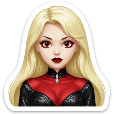 Draculina from Vampirella with long blone hair, black sequin outfit sticker