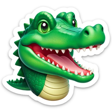 Cinematic Comical Crocodile Portrait Emoji, Head tilted dramatically with an exaggeratedly amused expression, featuring a striking, glossy emerald-green hide with bold textured scales and wide, expressive eyes filled with playful disbelief, Simplified yet hilariously expressive features, highly detailed, glowing with a slightly sassy glow, high shine, dramatic yet playful, stylized with an air of cheeky mischief, bright and endearing, soft glowing outline, capturing the essence of a spirited and over-the-top crocodile, so meme-worthy it feels like it could snap its jaws into internet fame instantly! sticker