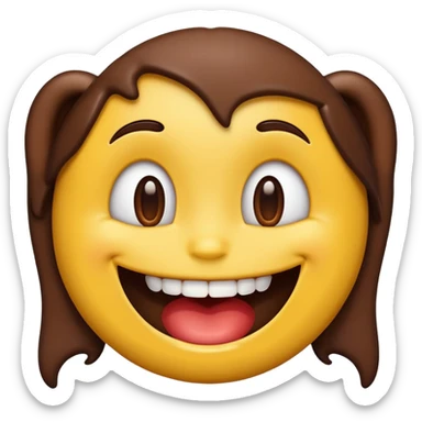 iPhone emoji face smiling with 2 large buckteeth that has chocolate on the teeth sticker