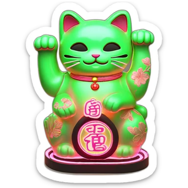 maneki neko 3d in the form of green neon sign sticker
