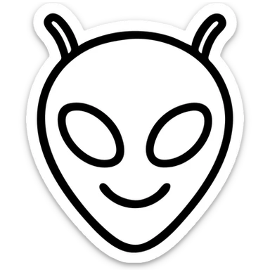 cartoon style outline of an alien head showing happiness sticker