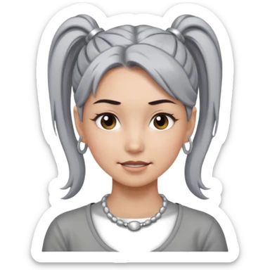 Female with bog Silver Necklace, grey skin,ponytail hair, more bright silver,highlight necklace, different expressions. sticker