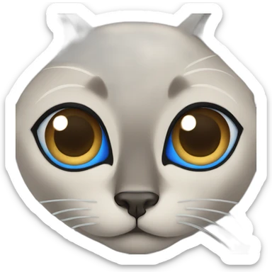 grey siamese cat with blue squint eyes sticker
