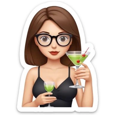 white girl shoulder length brown hair glasses and busty holding a martini sticker