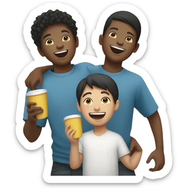 boys laughing together with cup one black one Asian sticker