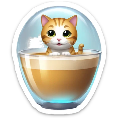 Cute hovercat in a transparent small spaceship taking coffee in a cup sticker