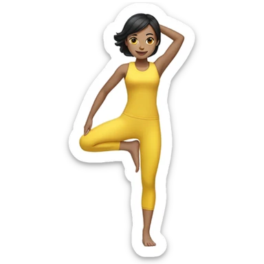 Pilates girl black hair  full body yellow sport  sticker