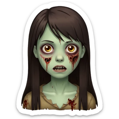 girl zombie with long dark brown straight hair with side bangs sticker