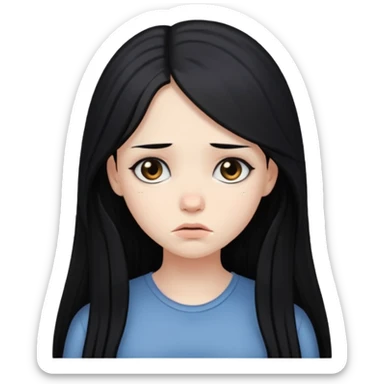 pale girl with long black hair, sad expression sticker