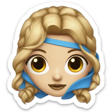 a one-eyed girl with a blue eye and light brown hair wearing an eyepatch sticker