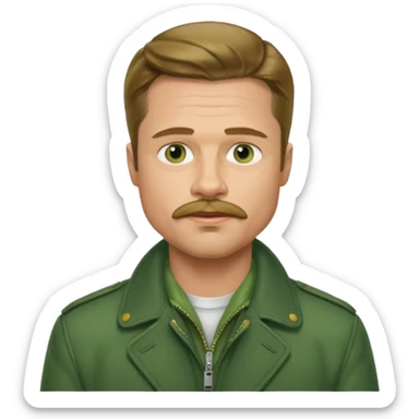 brad pitt with stache, wear green jacket sticker