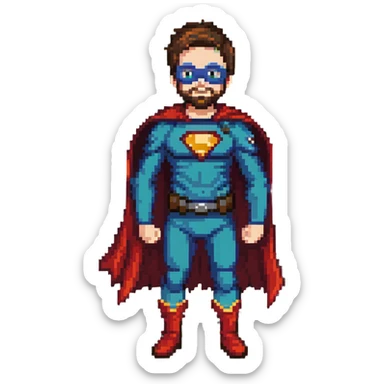 kid with beard wearing homemade superhero costume sticker