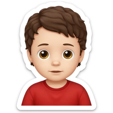 white baby boy with brunette wavy hair red shirt sticker