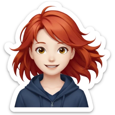 cute anime girl with red blowing hair sticker