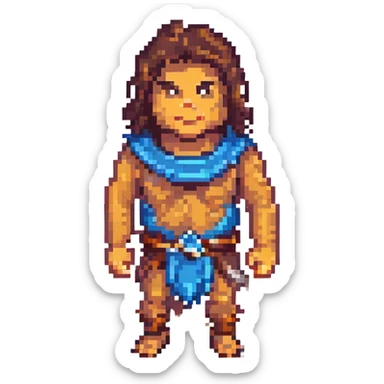 modern man in a caveman costume, blocky, retro look sticker